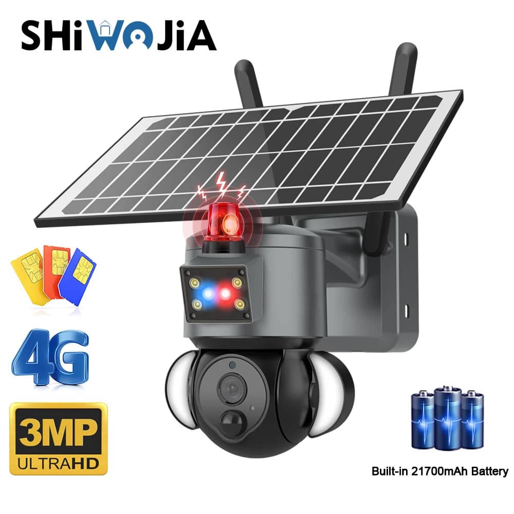 SHIWOJIA 4G telecamera solare pannello solare esterno 3MP HD WIFI Wireless Security CCTV 21000mAh batteria con allarme sirena antifurto
