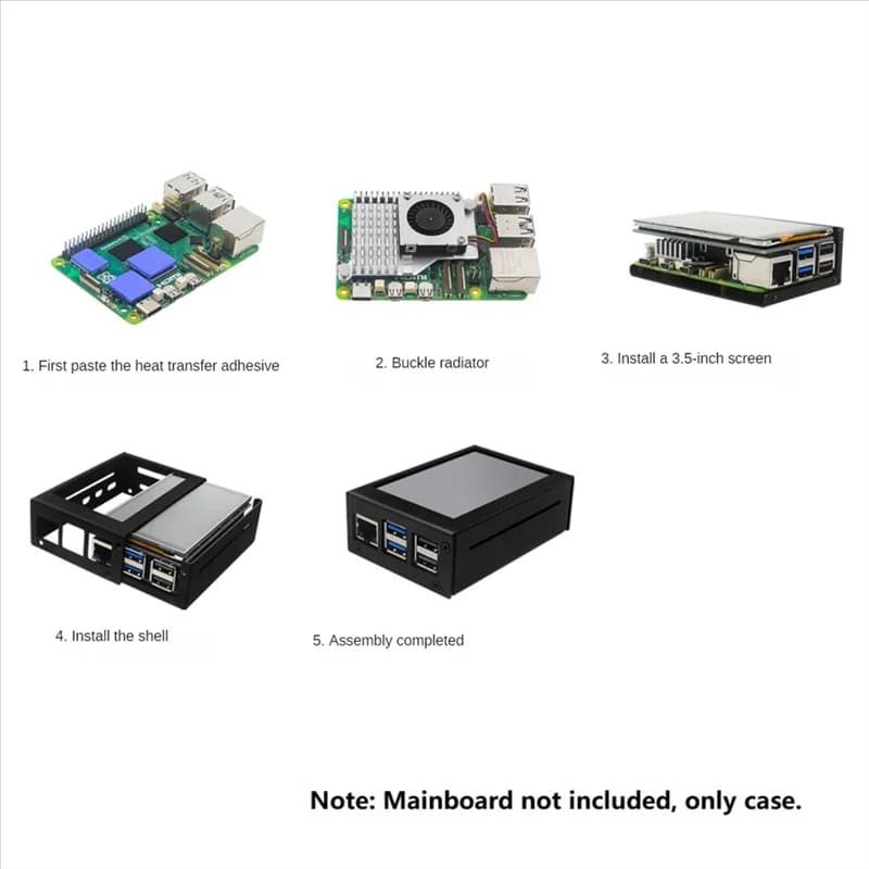 AY14 -For Raspberry Pi 5 Shell Metal Case for Radiator Cooling Fan Installation with 3.5 Inch Screen
