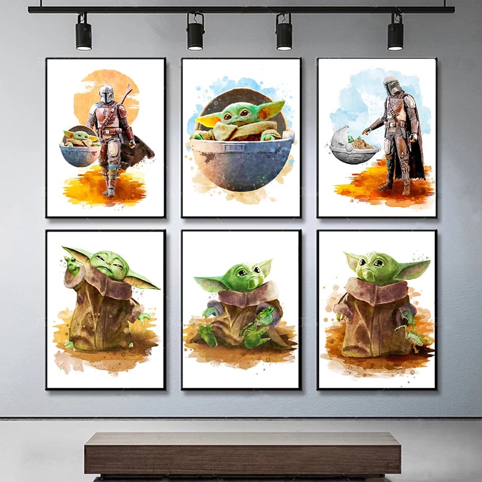 Classic Movie Posters and Prints Baby Grogu Mandalorian Canvas Painting Wall Art Decor Pictures Child Baby Yoda Child Room Gi
