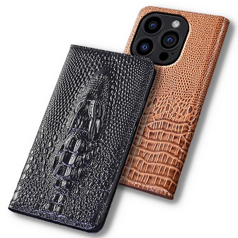 Cases For APPLE iPhone 14 15 16 16e Pro Max Plus 3D Crocodile Head Flip Case Cowhide Genuine Leather Magnetic Wallet Covers