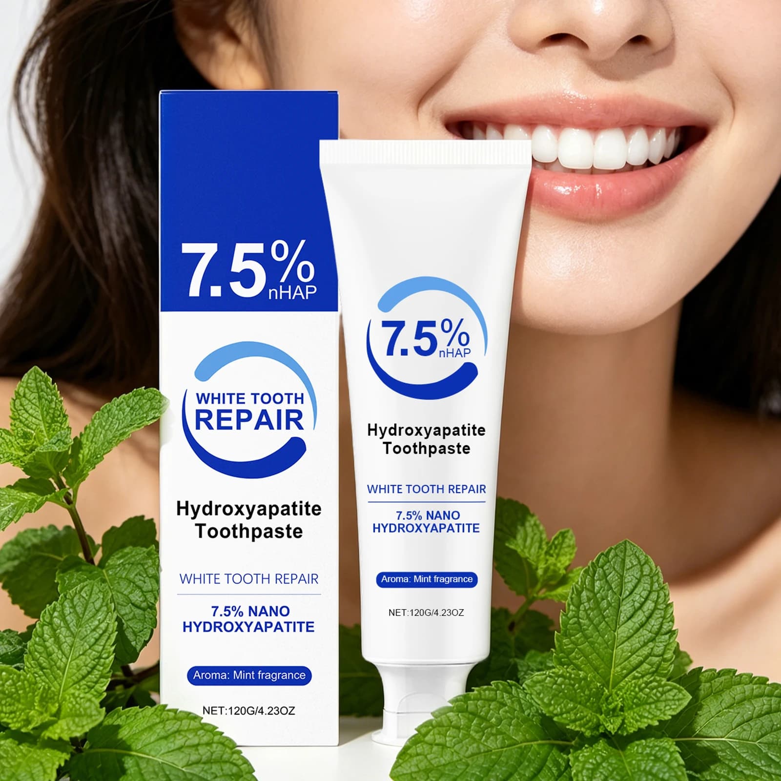 Dentifricio con 7,5% di Idrossiapatite, Rimuove il Tartaro, Riduce l'Alito Cattivo, Previene le Carie, Alito Fresco alla Menta, Cura per lo Sbiancamento dei Denti