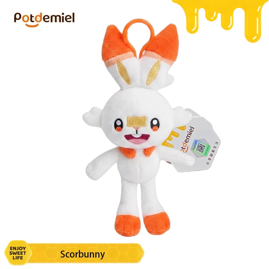 Potdemiel Pokemon Scorbunny Plush Key Chain Clip Handbag Charm Key Chain Bag Charm Holiday Kids Souvenir Gift Collectible Figure