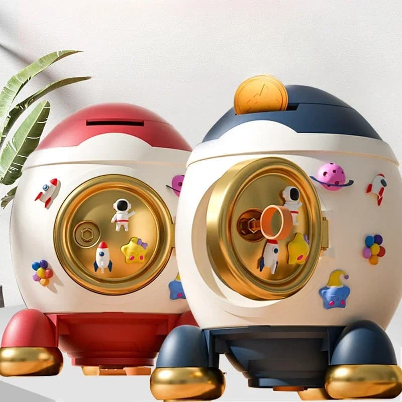 Simpatico cartone animato Razzo Salvadanaio creativo con chiave Decorazioni per la camera dei bambini per giocattoli per bambini Regalo