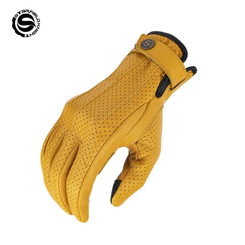 Guanti da moto gialli Star Field Knight Guanti estivi traspiranti in vera pelle di capra antiscivolo resistenti all'usura