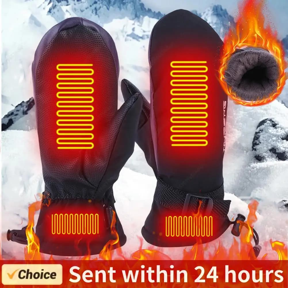 Guanti invernali riscaldati elettrici USB Riscaldamento su entrambi i lati Guanti da sci per pattinaggio su ghiaccio in pile PU antiscivolo (Power Bank non incluso)