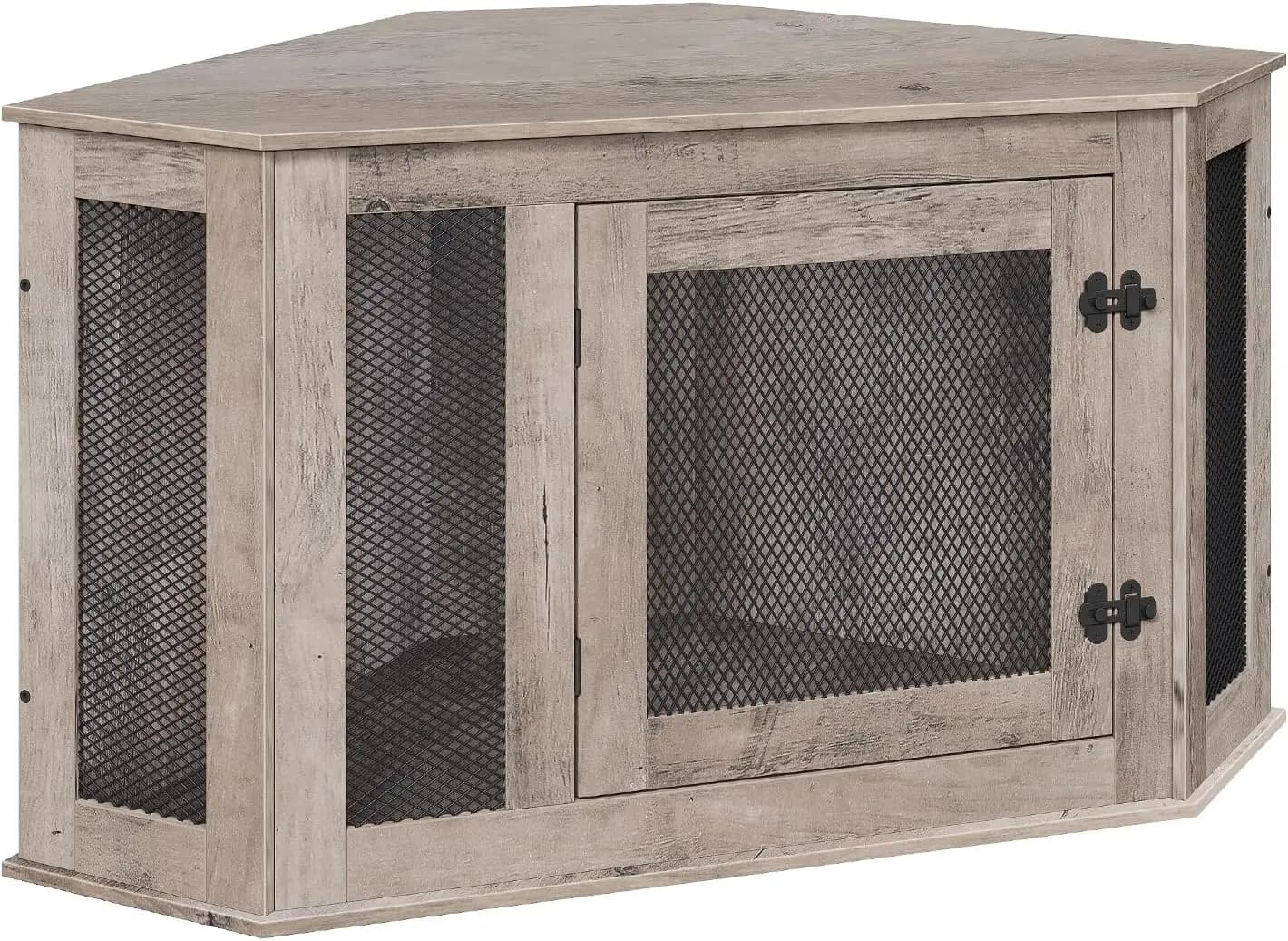 Cuccia per Cani in Legno, Tavolino/Cuccia per Cani di Piccola e Media Taglia, Cuccia da Interno per Animali Domestici in Grigio e Nero