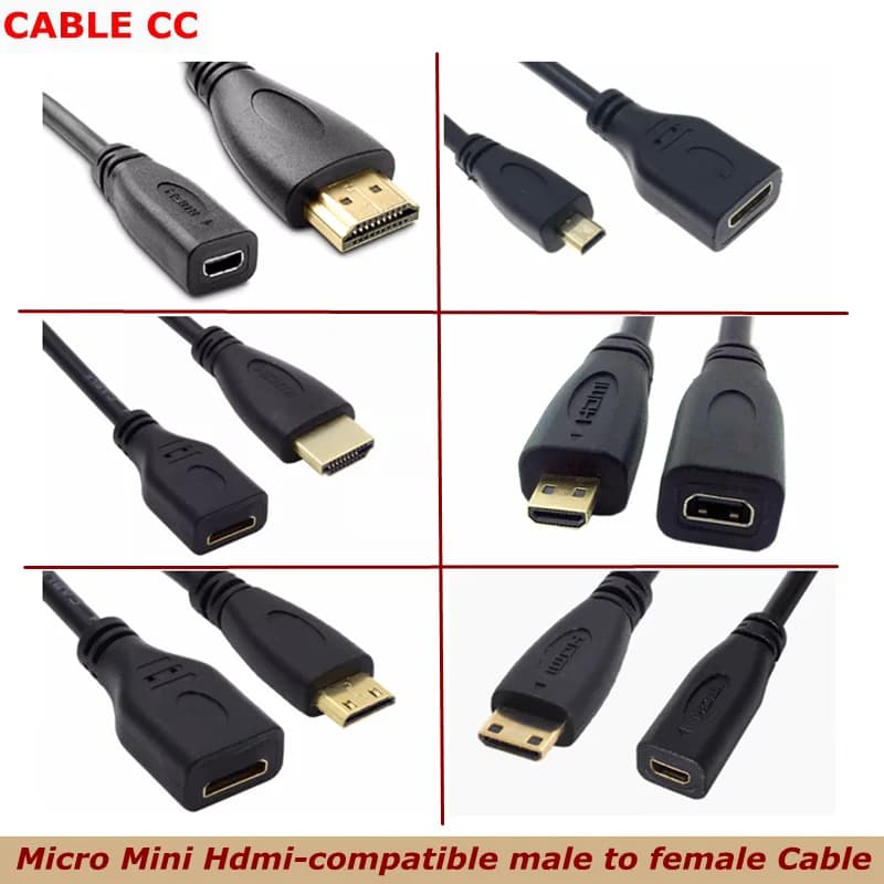 Micro Mini HDMI da 15 cm - compatibile con fotocamera maschio/femmina a A/C/D maschio/femmina, tablet, cavo HD per collegamento video TV