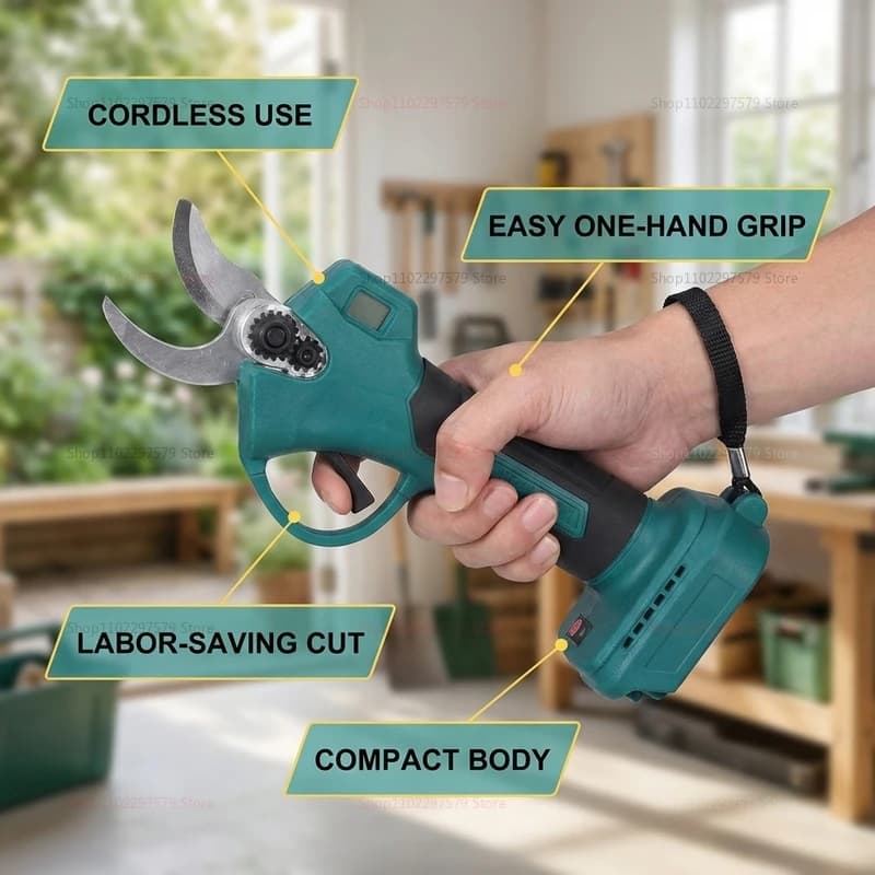 Power Brushless Electric Scissors, Power Shafts Battery Baskets for Fruit Trees, Electric Tool Compatible with 18V Makita Battery