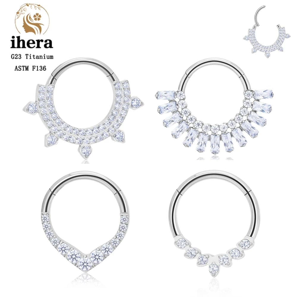 ASTM F136 G23 Titanium Round Septum Clicker Nose Rings Hoop Zircon 16G Ear Tragus Cartilage Daith Earrings Piercing Body Jewelry