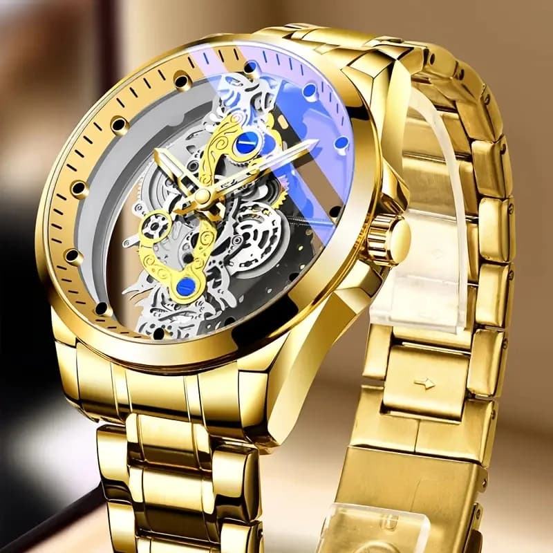 Orologi da uomo di lusso di fascia alta, orologi al quarzo alla moda casual alla moda per studenti maschi, orologi da uomo eleganti dal design scheletrato.