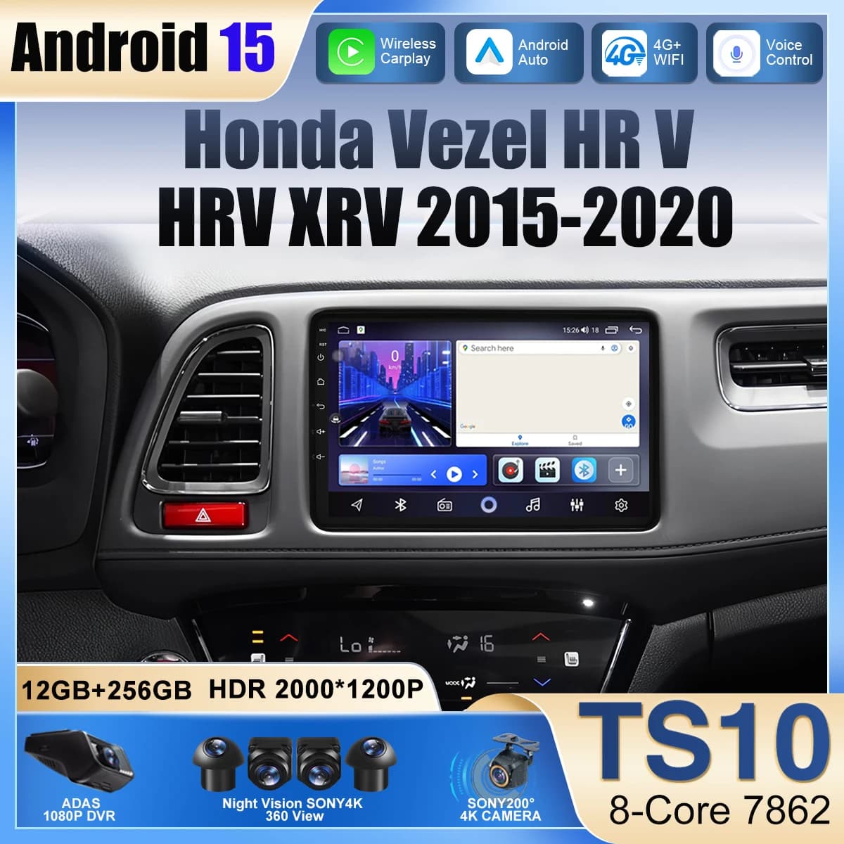 Per Honda Vezel HR V HRV XRV 2015 2016 2017 2018 2019 2020 Autoradio Android 14 Multimediale Stereo Lettore di Navigazione GPS Carplay