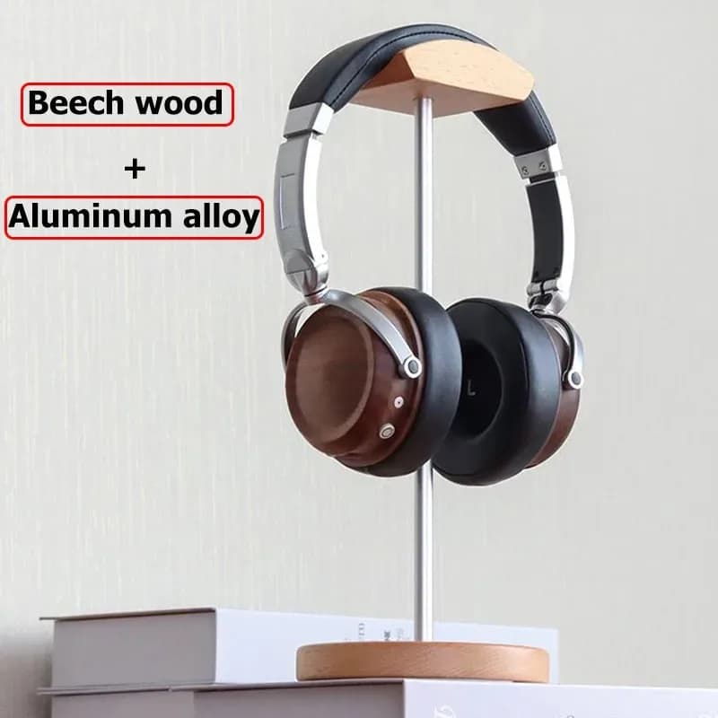 Wooden Earphone Bracket Solid Wood Headphone Stand Aluminum Alloy Gaming Headset Holder PC DesKtop Display Shelf Rack