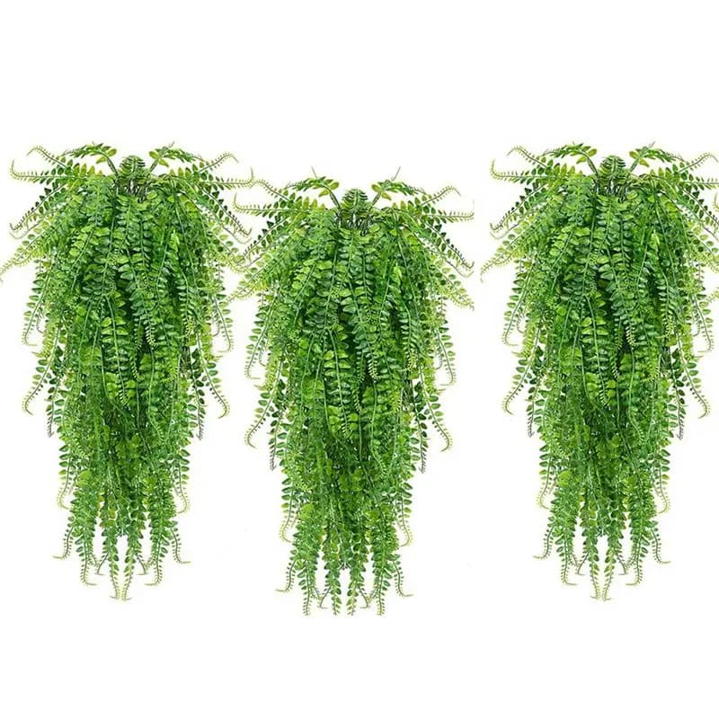 AT05-6 Pezzi Piante Artificiali Pendenti di Felce, Edera Finta, Felce di Boston, Piante Pendenti da Esterno Resistenti ai Raggi UV in Plastica (Verde)