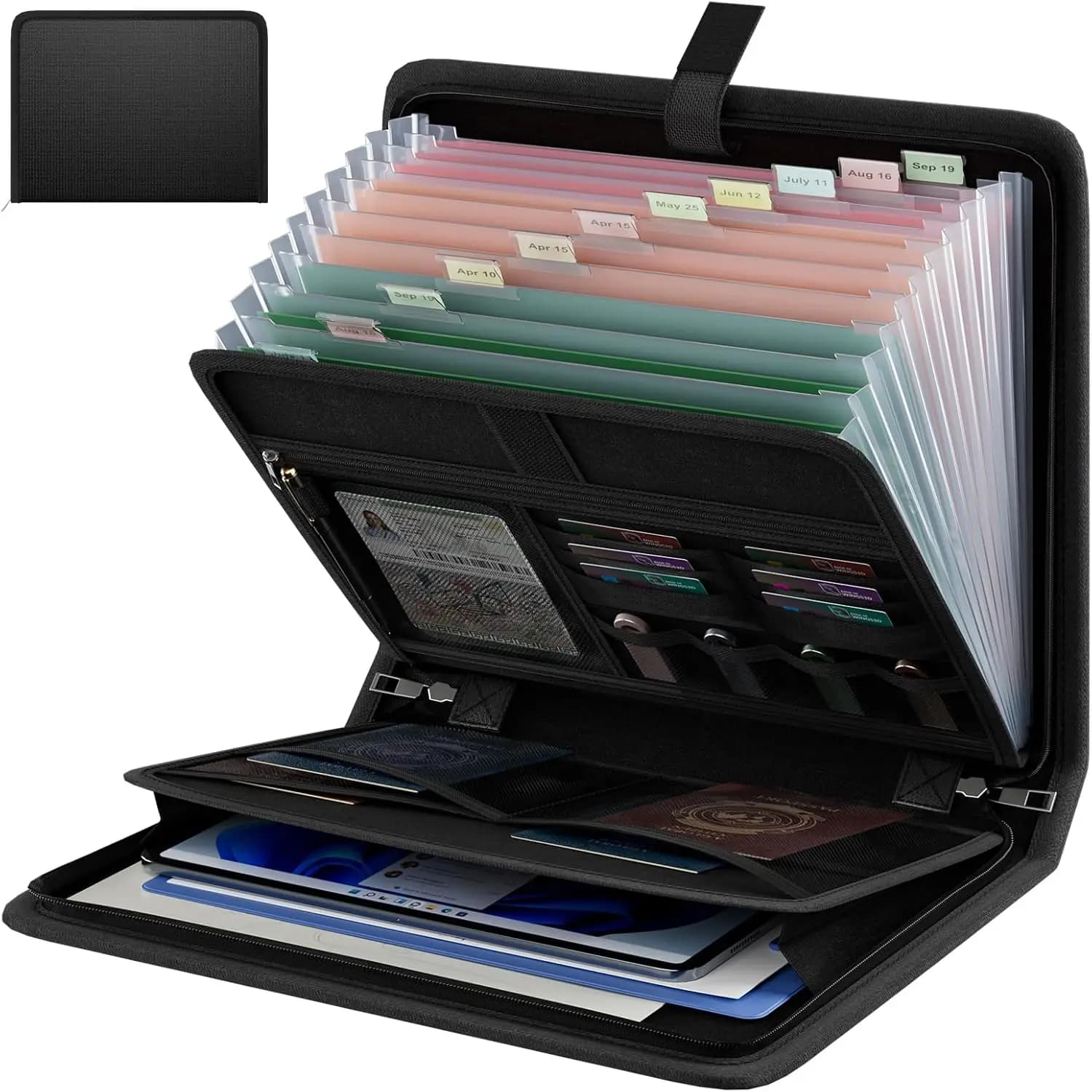 Organizzatore Espandibile Ignifugo e Impermeabile con 13 Tasche, Cerniera ed Etichette per Archiviazione Documenti