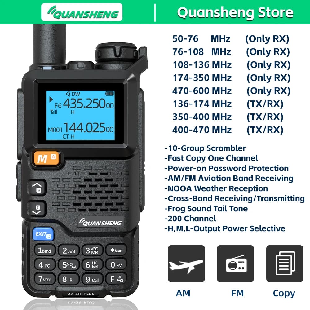 Quansheng UV 5R Plus Walkie Talkie Comunicazione Am Fm Stazione radio bidirezionale Ricevitore K5 Ham Amateur Set wireless a lungo raggio