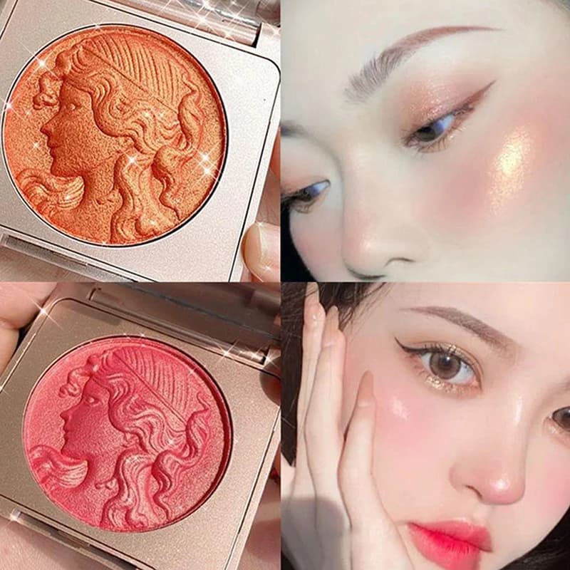 CDE Orange Highlighter Embossed Blush Palette - Fard Illuminante a Lunga Durata in Polvere Corallo per Guance e Ombretto - Cosmetici Lisci