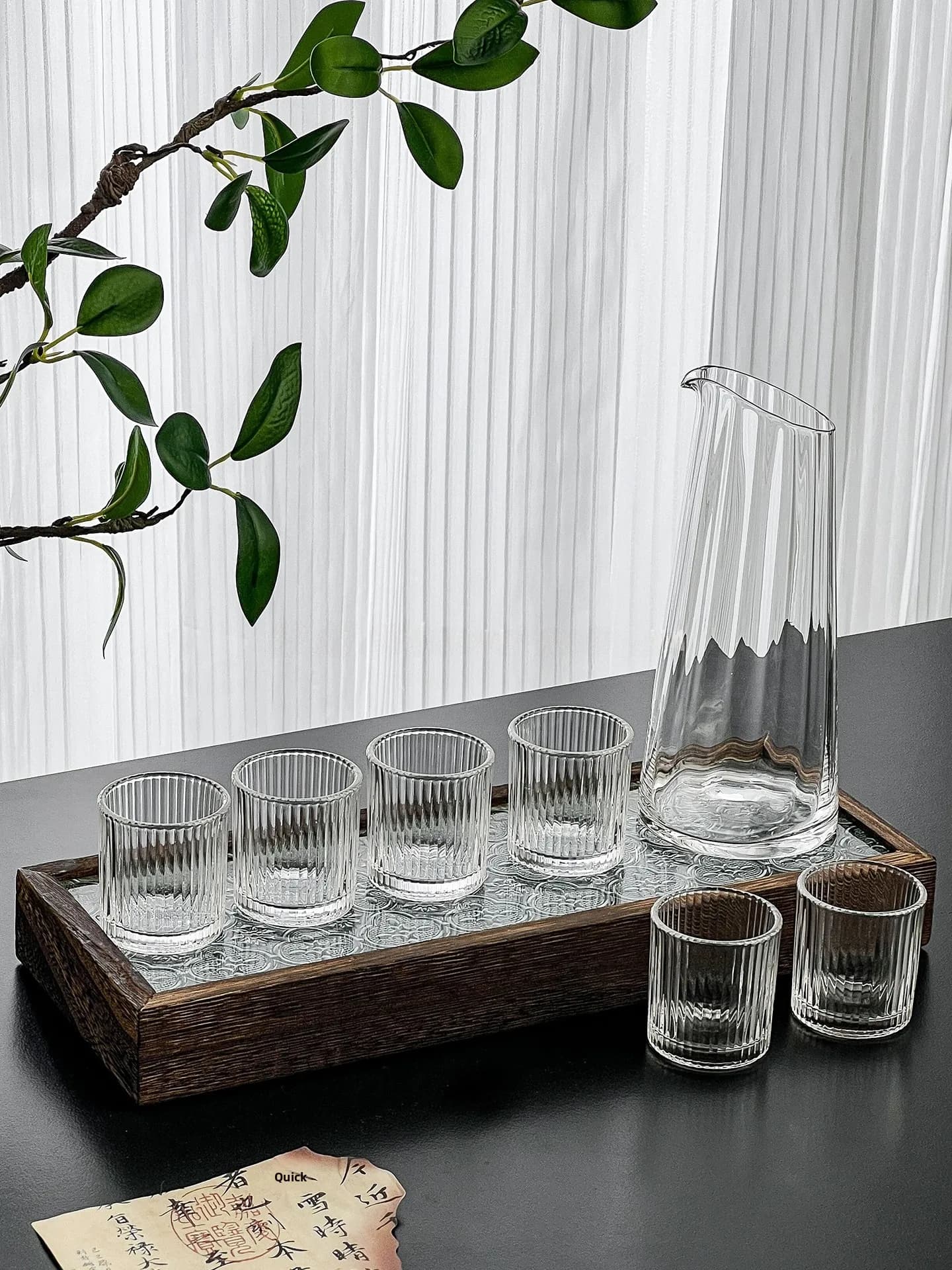 Set di Bicchieri da Whisky di Lusso per Uso Domestico, Bicchieri in Vetro Spesso con Incisioni a Strisce, Set Vintage Cinese per Bevande Singole