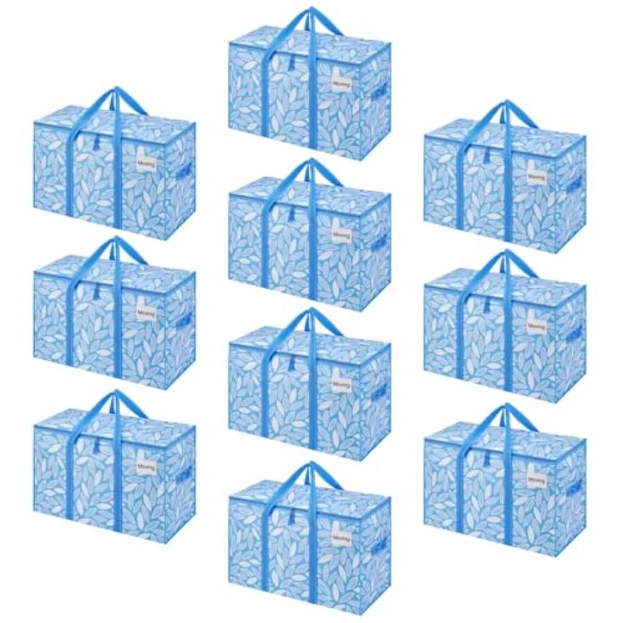 Confezione da 10 Sacchi per Trasloco Resistenti Extra Grandi con Manici Rinforzati Cerniere Robuste Pieghevoli Riutilizzabili Ideali per Vestiti Dormitorio Casa