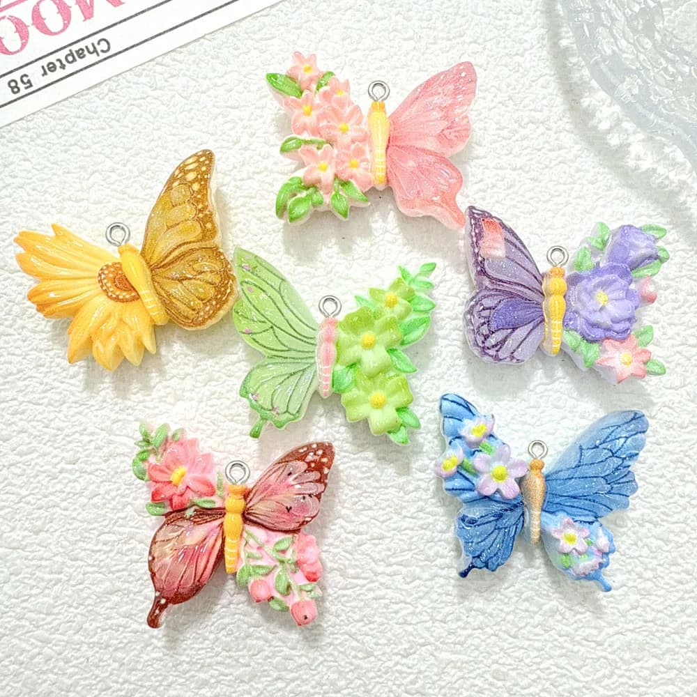 10 pezzi nuovo fiore farfalla ciondolo in resina fai da te gioielli fatti a mano con ciondoli decorazione accessori creazione per ciondolo portachiavi collana