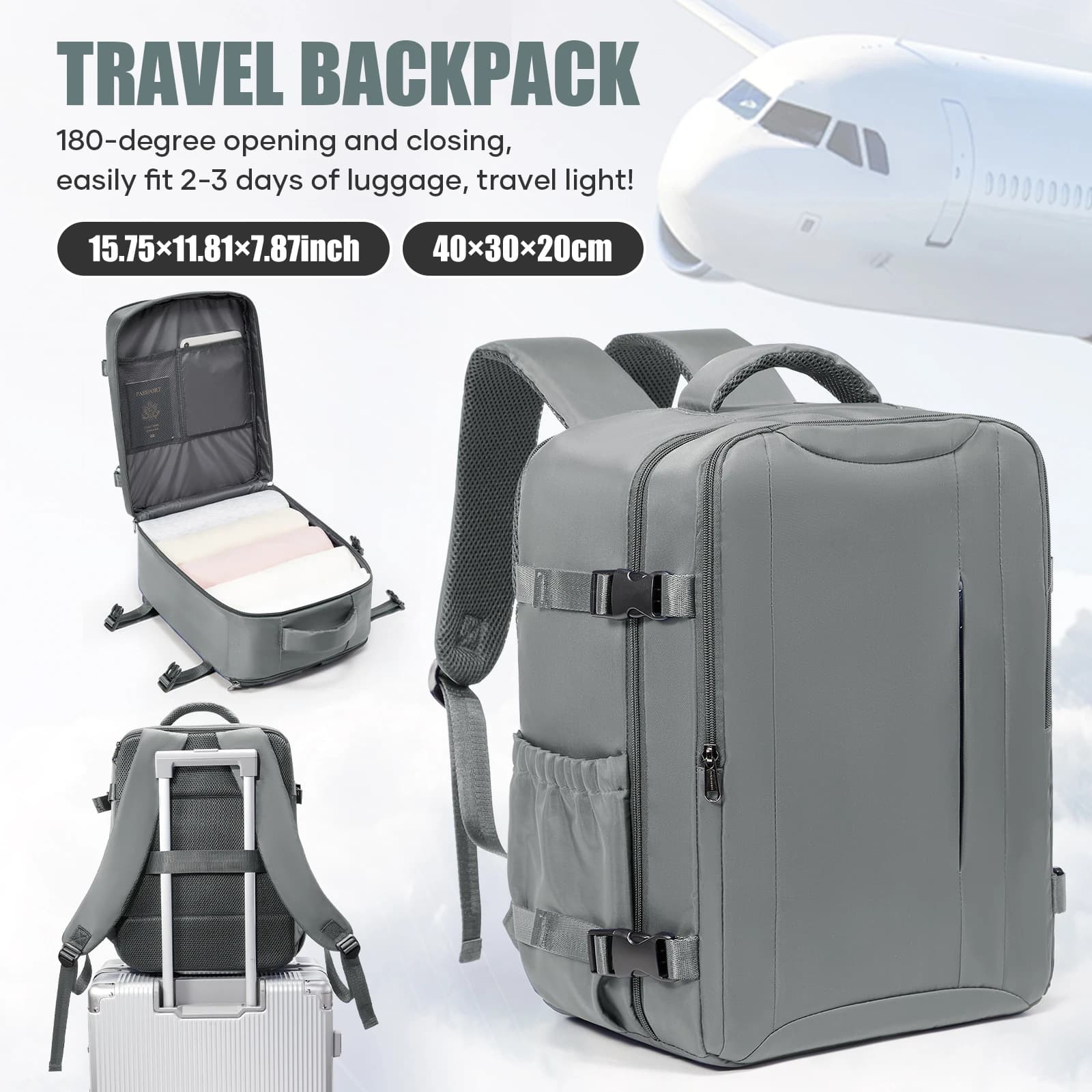 Borsa per Oggetti Personali Ryanair 40x30x20cm, Zaino da Viaggio Sottosedile per Uomo e Donna, Borsa da Cabina Wizzair, Zaino Portatile, Borsa Scolastica