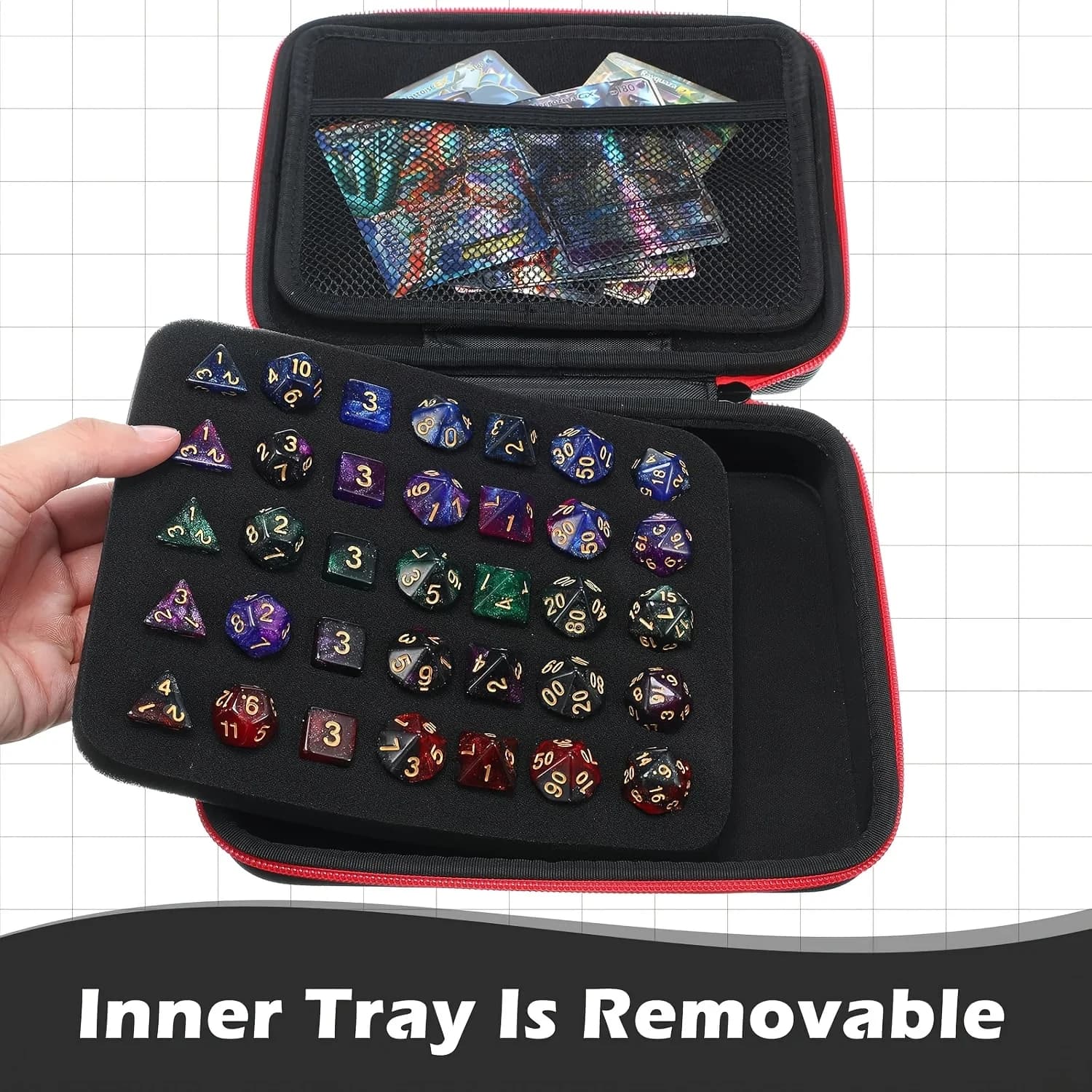 Borsa per dadi portatile in EVA da 70 fori con divisorio adatta per set di dadi per giochi da tavolo Dragon and Dungeons RPG per custodia per dadi D&D