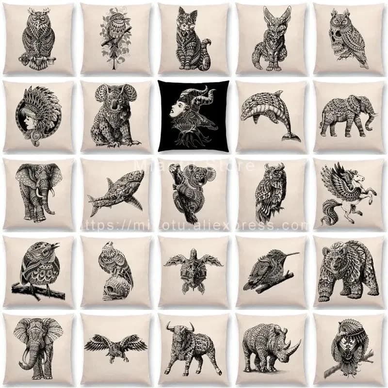 Fodera per cuscino da tiro Ornate Brave Animals Totems Free Beast con stampa corta in peluche per la fodera per cuscino decorativa del divano del soggiorno