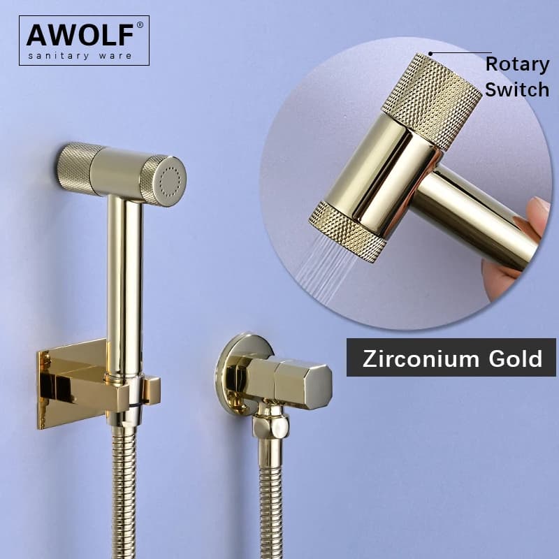 Zirconio Oro Spruzzatore per bidet per WC portatile Ottone massiccio Kit doccia per bagno Sistema Shattaf Oro spazzolato Nero opaco AP2360