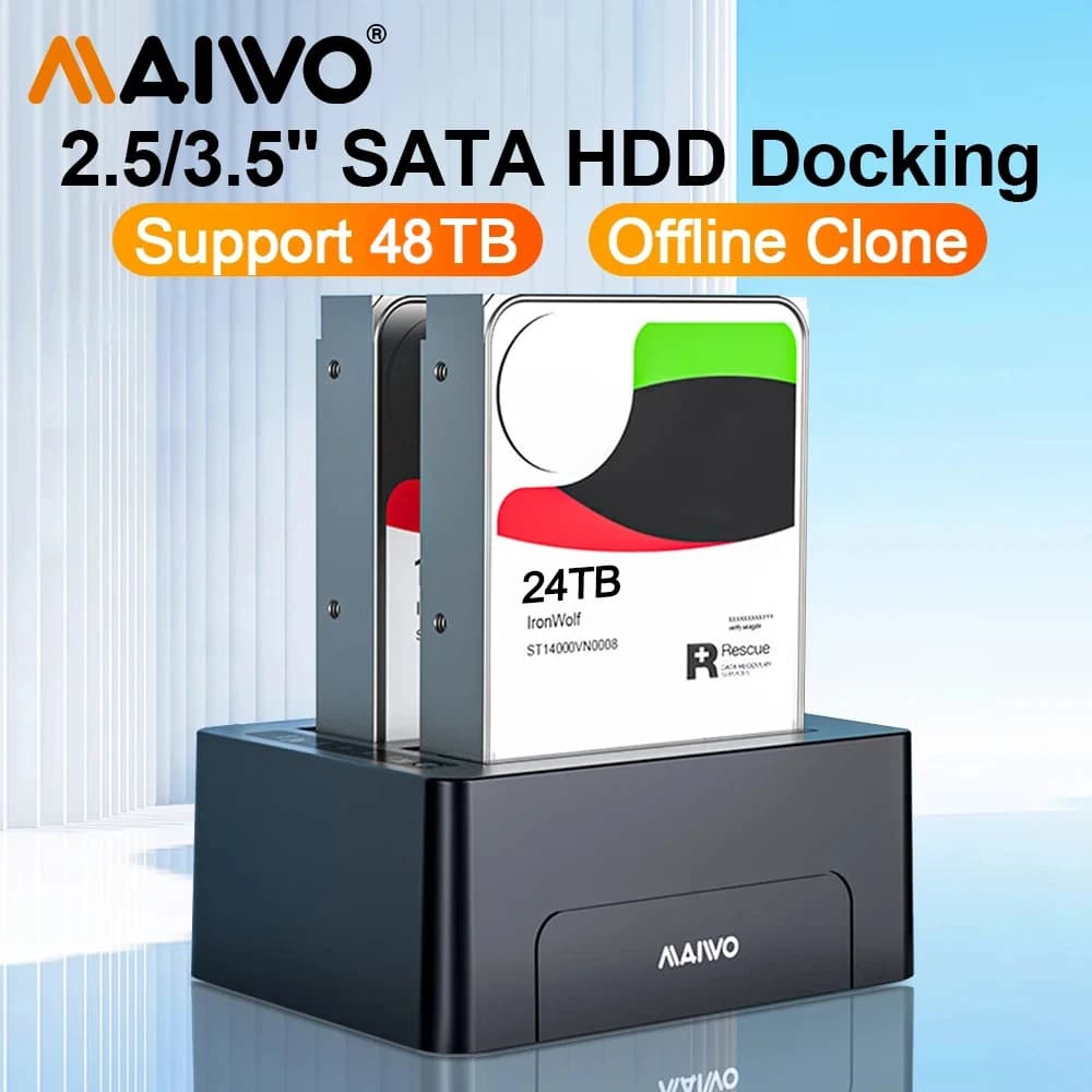 MAIWO Dual Bay Custodia per HDD da 2,5/3,5 pollici Offline Clone da USB 3.0 a SATA Dock per disco rigido esterno per supporto HDD/SSD da 2,5'' 3,5'' UASP