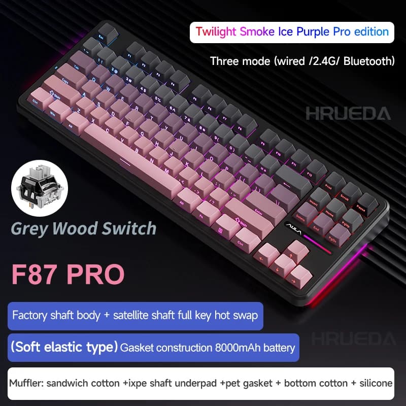 Tastiera meccanica AULA F87 Pro 2.4g/Usb/Bluetooth Tri Mode Wireless 87 tasti riempimento silenziamento a 5 strati adatto per gioco Origina