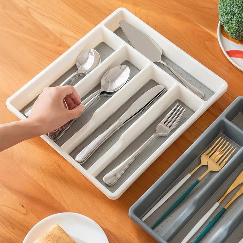 Organizzatore per cassetti per utensili Organizzatore per utensili regolabile antiscivolo a 3/5/6 scomparti per cassetti da cucina per cucchiai, forchette, coltelli