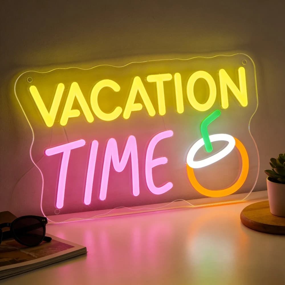 Insegna LED Neon 'Chill Vacation Time', Decorazione da Parete per Feste, Luce Neon Dimmerabile USB per Casa, Bar, Resort, Illuminazione per Feste Estive, Regalo