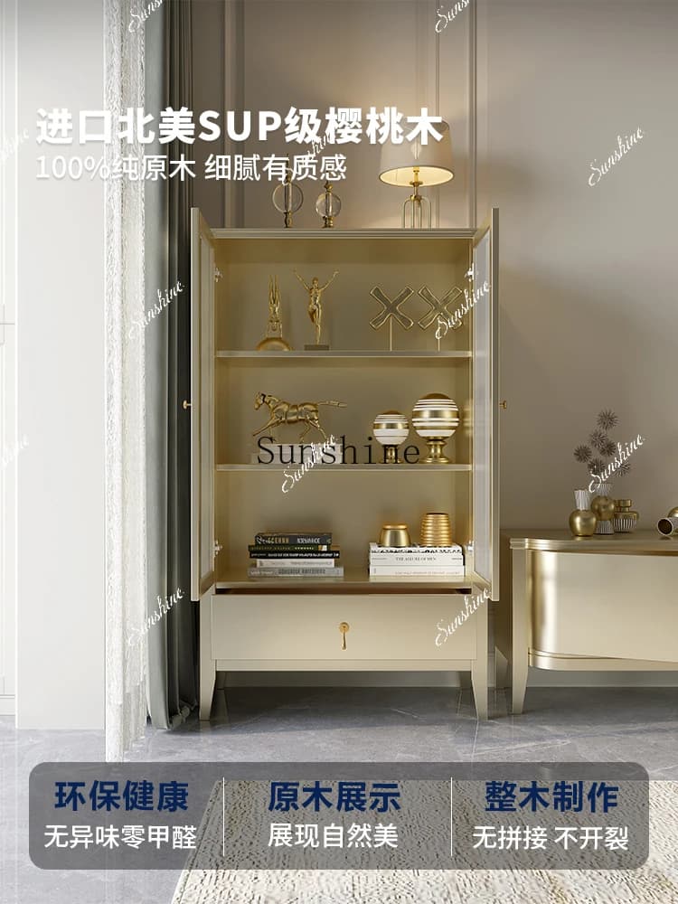Armadietto per vino a doppia porta in legno massello di lusso leggero, moderno e semplice, per uso domestico, piccolo appartamento, porta in vetro, soggiorno, FT