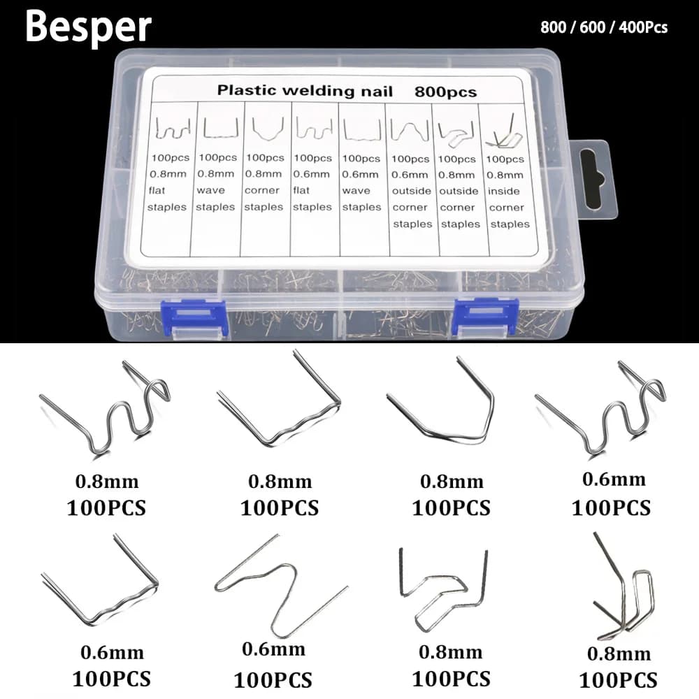 Besper 400/600/800 pezzi punti metallici a onda tagliata cucitrice a caldo riparazione plastica graffette a caldo pretagliate standard saldatura elettrica