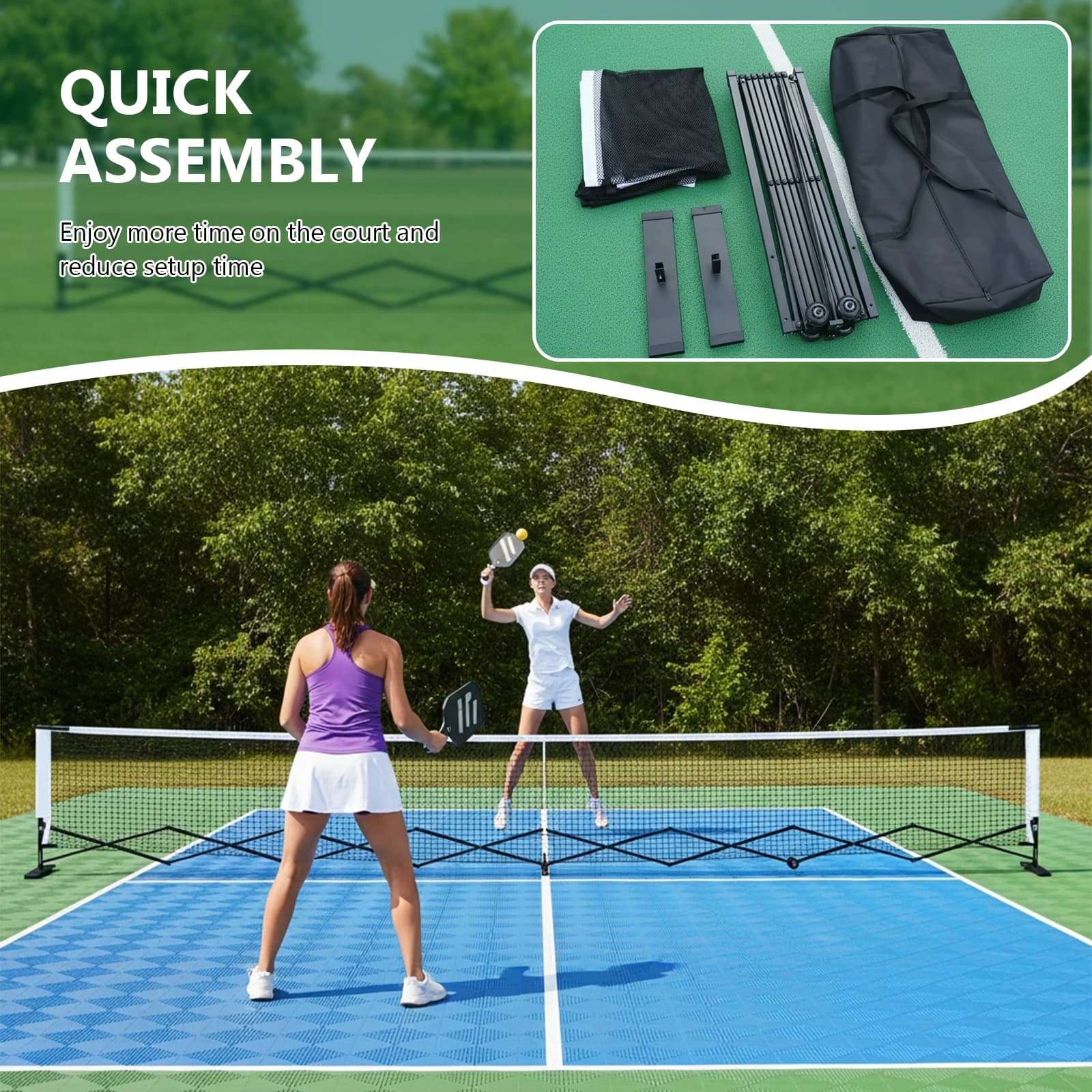 Rete da Pickleball Retrattile 22FT con Telaio in Metallo Stabile, Montaggio Facile e Borsa per il Trasporto per Allenamento e Partite
