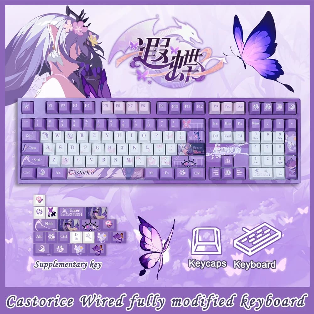Keycaps Cherry per Tastiera Meccanica a Tema Castorice, Accessorio per Gaming Anime, PBT con Sublimazione su Cinque Lati, Anime Honkai: Star Rail