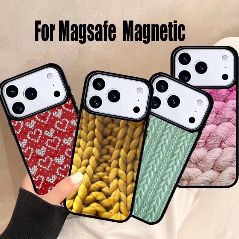 Custodia per iPhone 17 Air 16e 15 14 13 12 11 Pro Max Plus in tessuto lavorato a maglia e uncinetto, con copertura magnetica wireless Magsafe