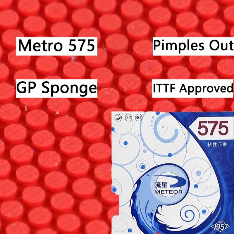 Meteor 575 Foglio di gomma da ping pong Brufoli appiccicose Fuori Foglio di gomma da ping pong con spugna GP bianca da 2 mm Energia interna ITTF