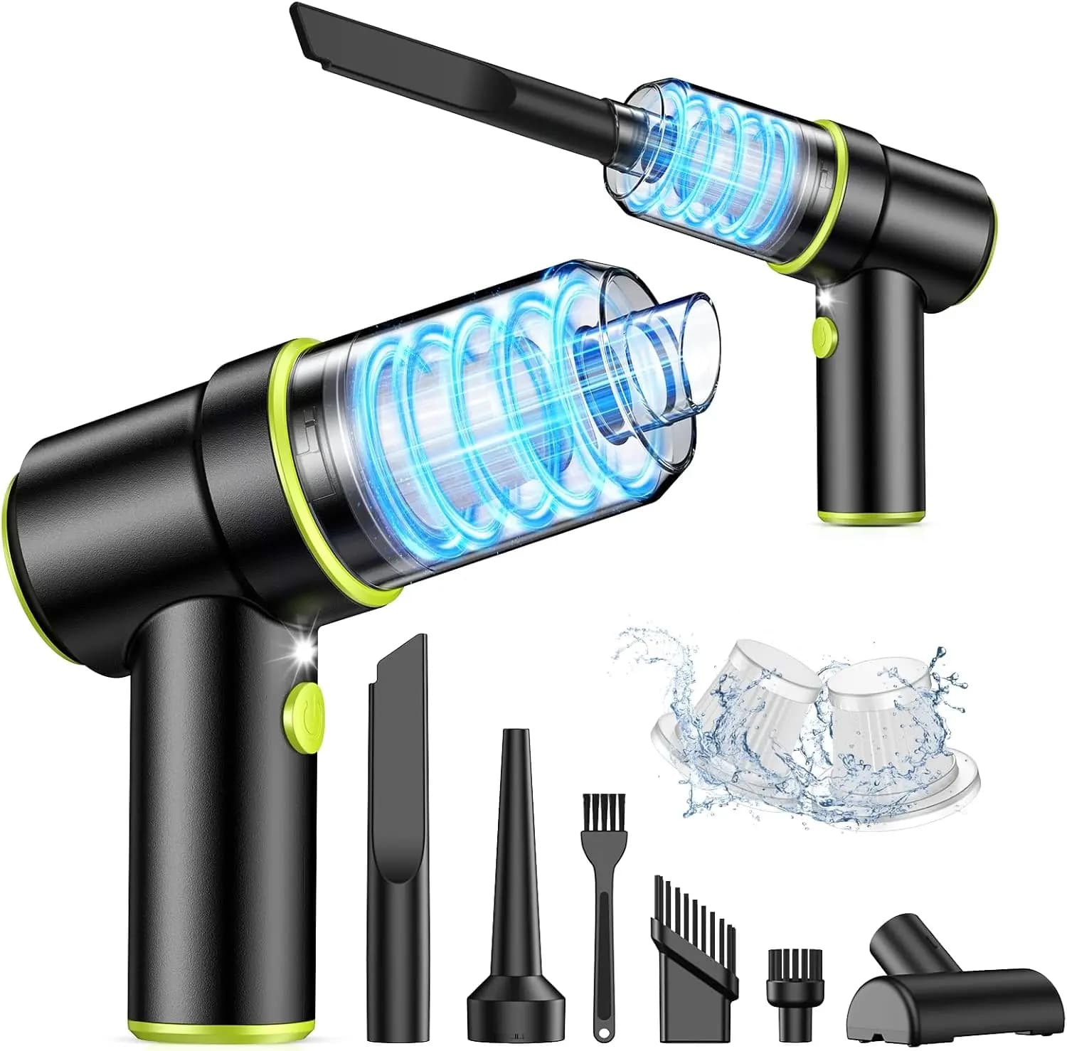 Aspirapolvere Portatile e Soffiatore d'Aria 9000PA, 120W Senza Fili con Multi-Bocchette e Luce LED per Casa, Auto, Ufficio