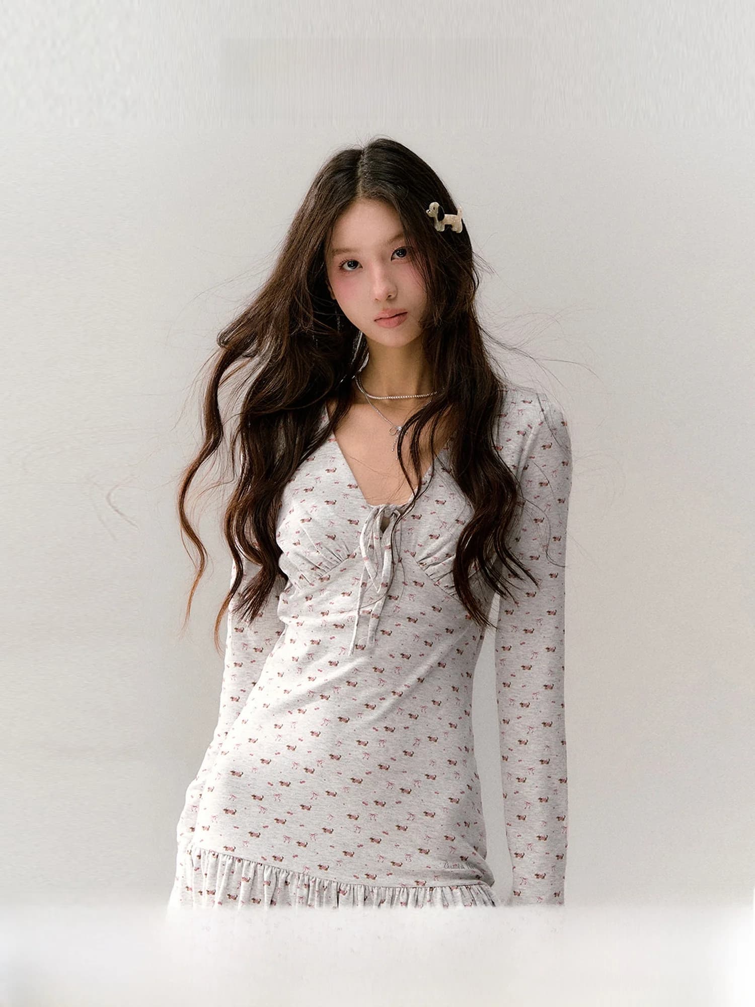 Sweet Knot Long Sleeve Knitted Short Dress Women's Style V-neck A-line Skirt City Commute Beach Date Tour Party