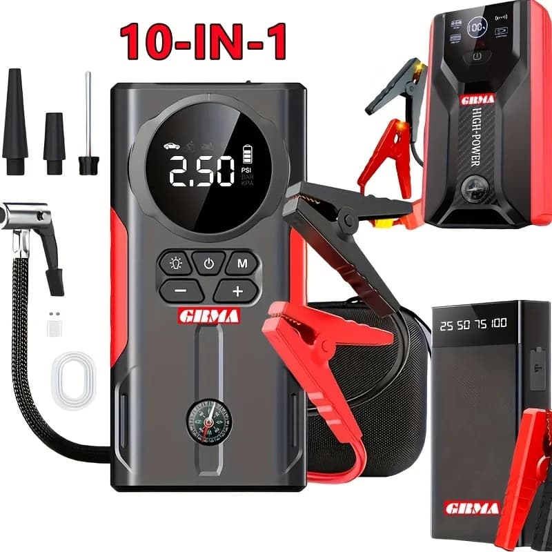 Wireless Car Jump Starter: Battery Jump Starter Portable Peak, 12V Portable Car Battery Charger (8.0L GAS/1.72 Gallon Diesel), Quick Car Start, USB Input/output, LED Emergency, Car Accessory Tool