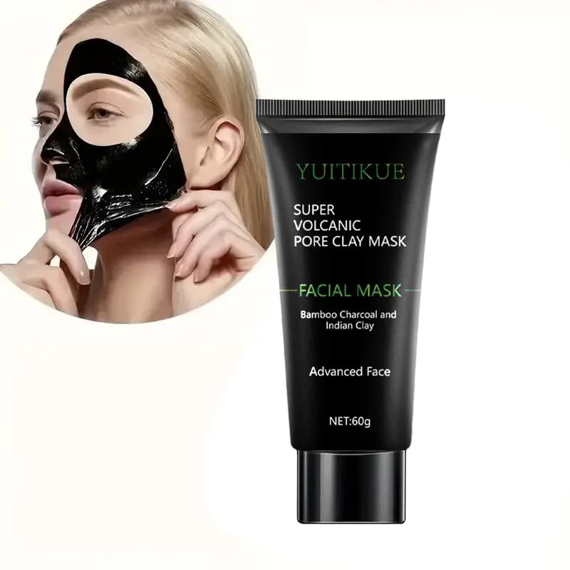 YUITIKUE Maschera Super Vulcanica all'Argilla per Pori, Pulizia Profonda e Controllo dell'Olio con Carbone di Bambù e Argilla Indiana per una Pelle Rinfrescata e Chiara