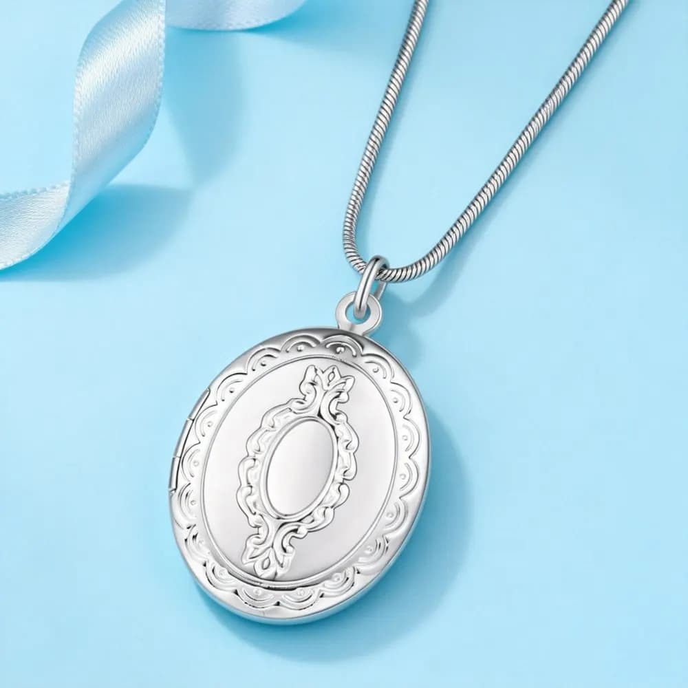 Collana con Ciondolo Portafoto in Argento Sterling 925, Catena a Serpente 40-75cm per Donna e Uomo, Gioielli da Matrimonio