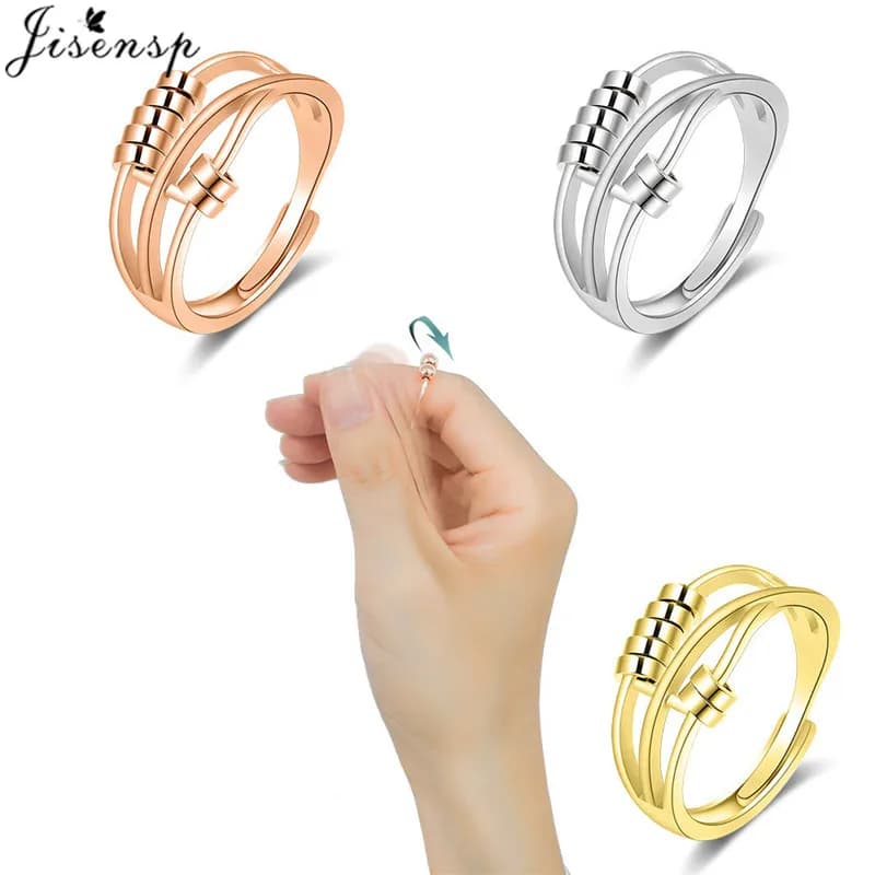 Anello Antistress a Tre Strati con Perline Rotanti, Gioiello da Dito Semplice per Donne, Anelli Girevoli Regolabili, Accessori Regalo