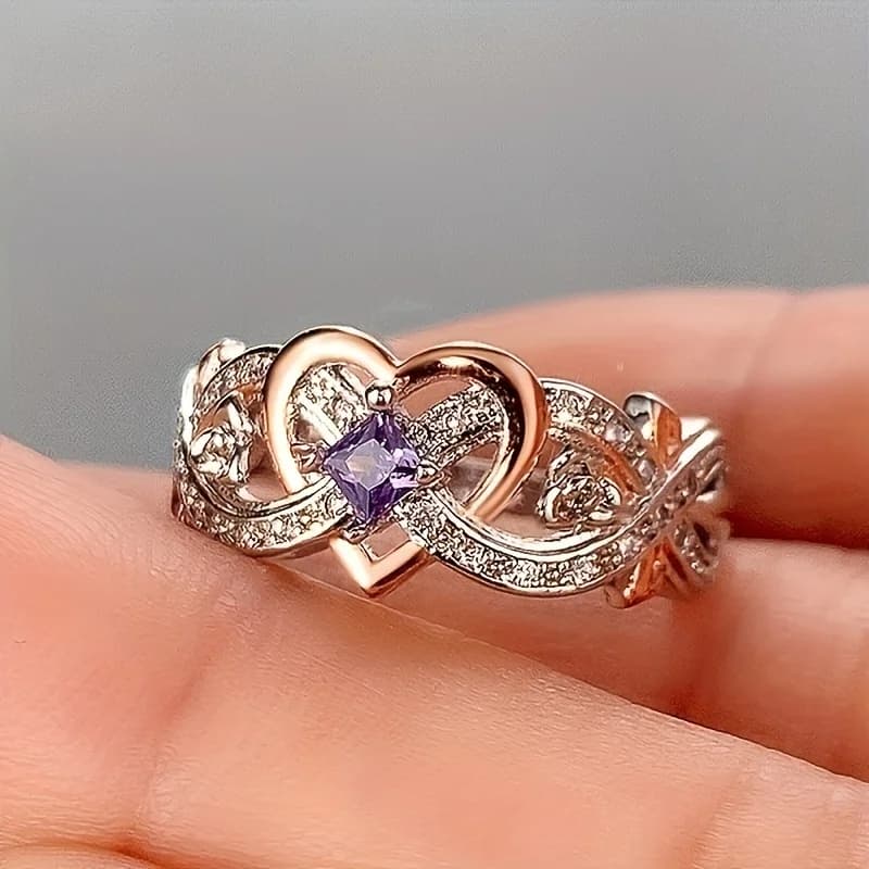 1 anello di lusso con zirconi viola da donna, gioielli unisex, regali di nozze per le donne