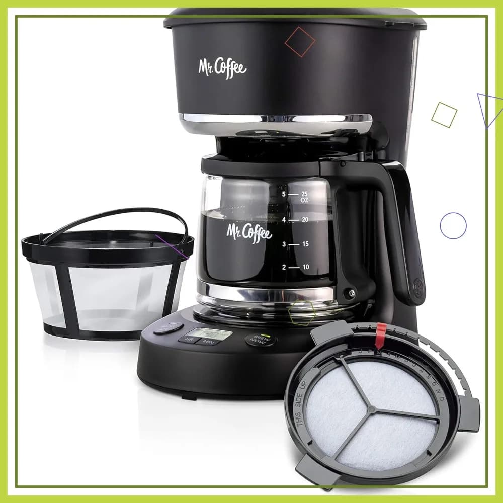 Macchina da caffè programmabile da 5 tazze con funzione Auto Pause e caraffa in vetro, compatta, nera