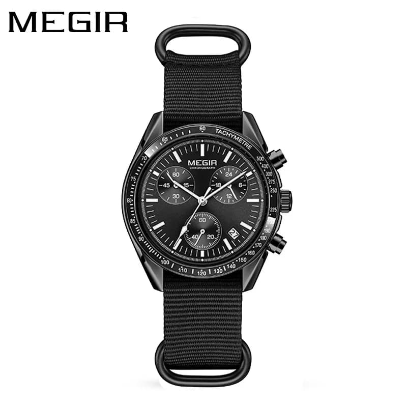 MEGIR 2247 Nuovo Orologio da Uomo di Lusso Tela Cinturino Intrecciato Cronografo Sportivo Luce Notturna al Quarzo Orologio da Uomo Impermeabile reloj hombre