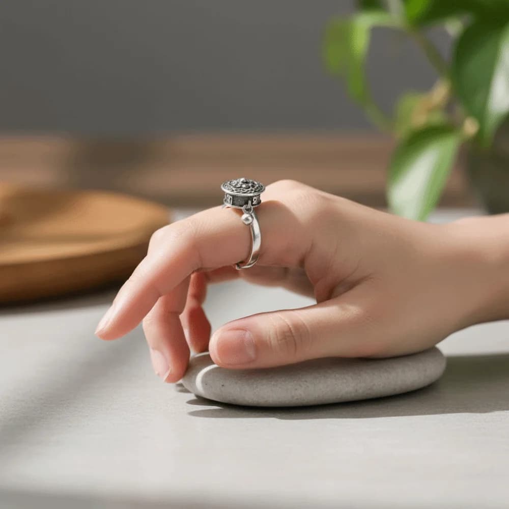 Anelli Girevoli con Fiore, Anello Regolabile Vintage, Gioielli Etnici Aperti Antistress da Donna