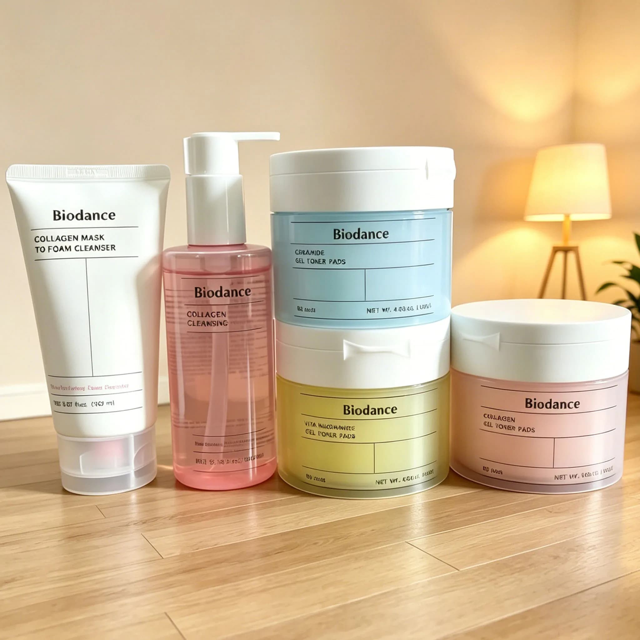 Biodance 30ml Siero Essenza al Collagene Rassodante Pori, Idratante con Nicotinamide, Gel Tonico CERA-NOL, Dischetti Detergenti, Olio Struccante per la Cura della Pelle