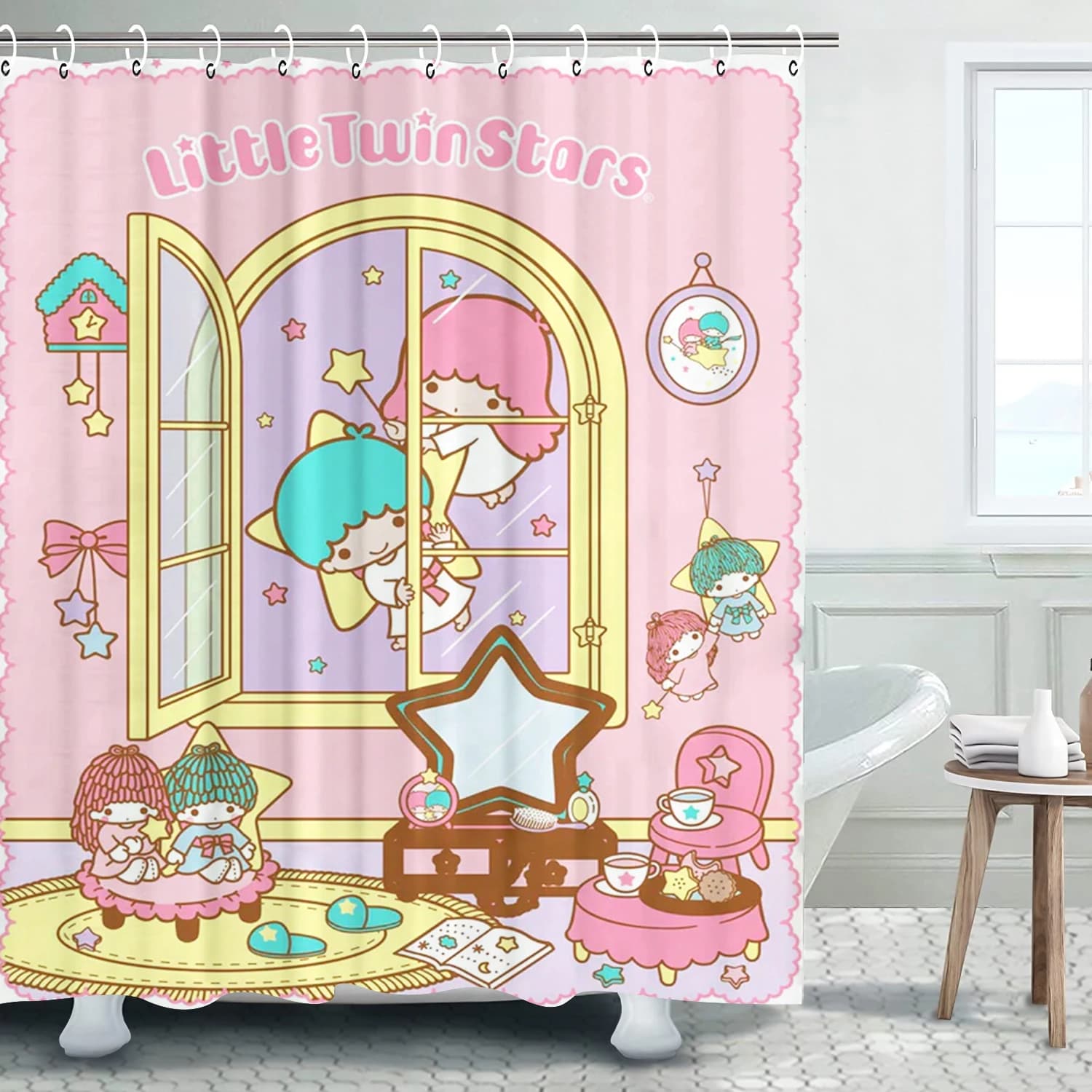 Set da Bagno Cartoon Little Twin Stars, 100% Poliestere, Accessori per Doccia e Vasca, Regalo per Bambini