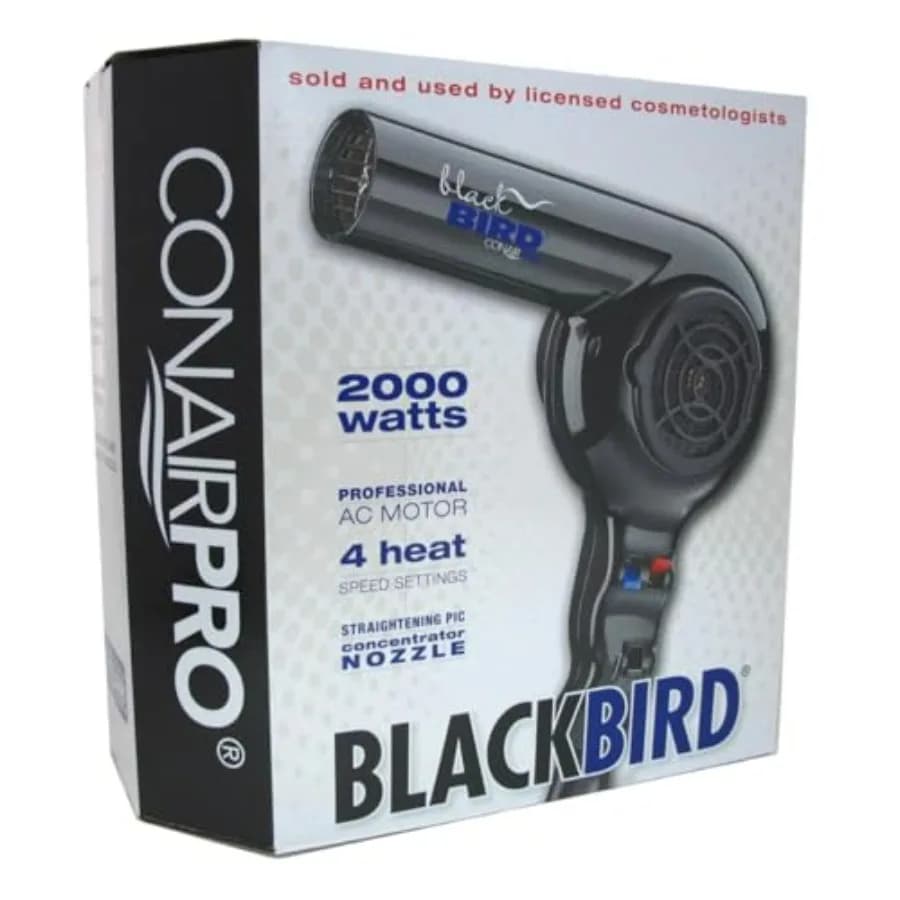 Professional hair dryer, ceramic coated, black, 2000W quick drying with cold air jet button